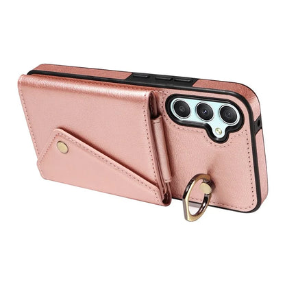 002 For Samsung Galaxy A15 5G Case Leather Lanyard Card Holder Phone Cover Finger Ring Holder