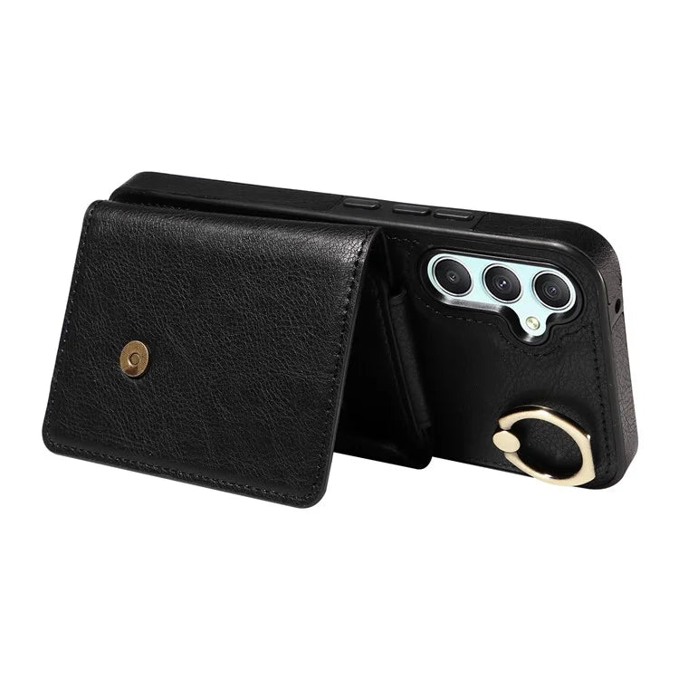 002 For Samsung Galaxy A15 5G Case Leather Lanyard Card Holder Phone Cover Finger Ring Holder