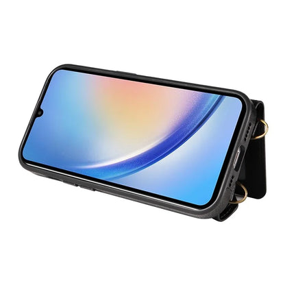 002 For Samsung Galaxy A15 5G Case Leather Lanyard Card Holder Phone Cover Finger Ring Holder