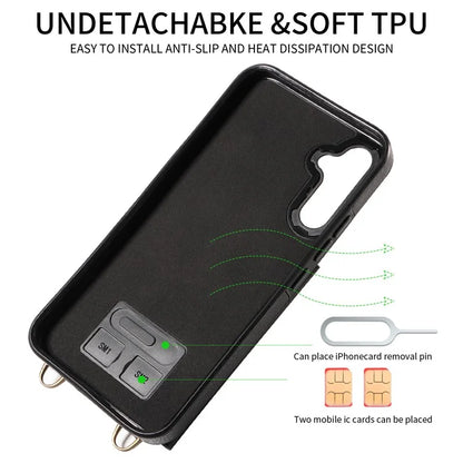 002 For Samsung Galaxy A15 5G Case Leather Lanyard Card Holder Phone Cover Finger Ring Holder