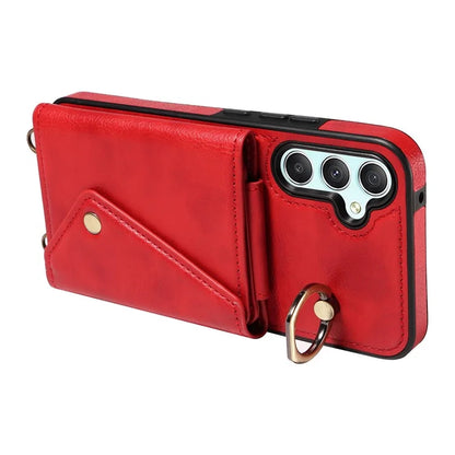 002 For Samsung Galaxy A15 5G Case Leather Lanyard Card Holder Phone Cover Finger Ring Holder