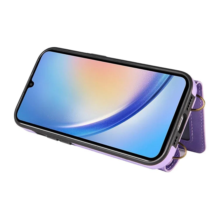 002 For Samsung Galaxy A05s 4G Case Card Holder Kickstand Leather Phone Cover Shoulder Strap