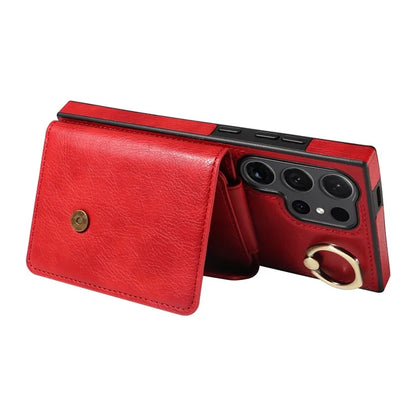 002 For Samsung Galaxy S24 Ultra Case Crossbody Card Holder Leather Phone Cover Ring Kickstand