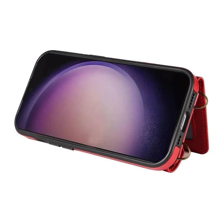 002 For Samsung Galaxy S24 Ultra Case Crossbody Card Holder Leather Phone Cover Ring Kickstand