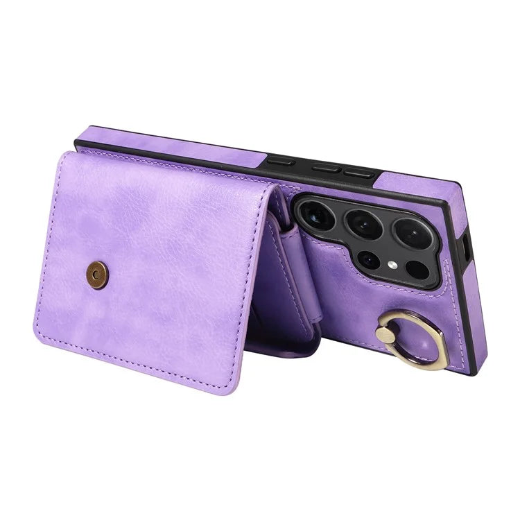 002 For Samsung Galaxy S24 Ultra Case Crossbody Card Holder Leather Phone Cover Ring Kickstand