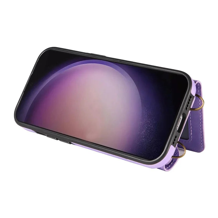 002 For Samsung Galaxy S24 Ultra Case Crossbody Card Holder Leather Phone Cover Ring Kickstand