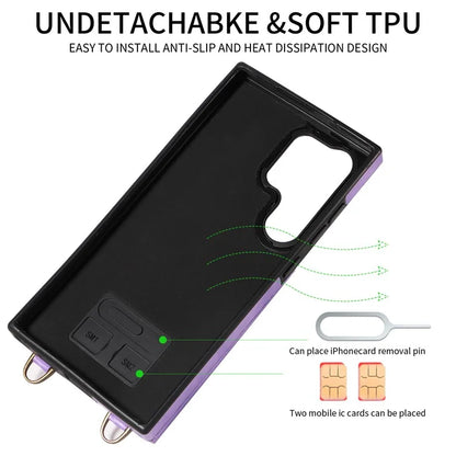 002 For Samsung Galaxy S24 Ultra Case Crossbody Card Holder Leather Phone Cover Ring Kickstand