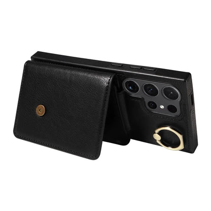 002 For Samsung Galaxy S24 Ultra Case Crossbody Card Holder Leather Phone Cover Ring Kickstand