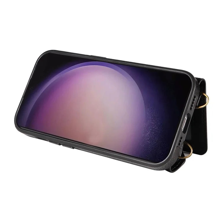 002 For Samsung Galaxy S24 Ultra Case Crossbody Card Holder Leather Phone Cover Ring Kickstand