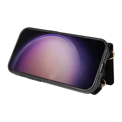 002 For Samsung Galaxy S24 Ultra Case Crossbody Card Holder Leather Phone Cover Ring Kickstand