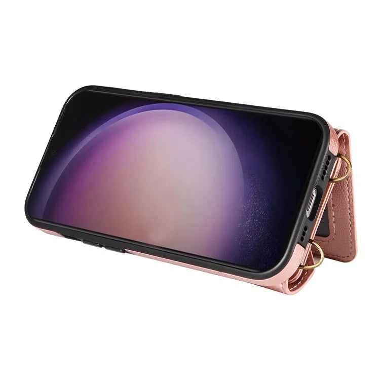 002 For Samsung Galaxy S24 Ultra Case Crossbody Card Holder Leather Phone Cover Ring Kickstand