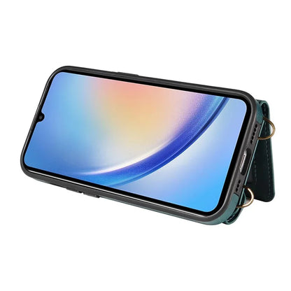 002 For Samsung Galaxy A05 4G Case Card Holder Leather Crossbody Back Cover Anti-Drop Ring Holder