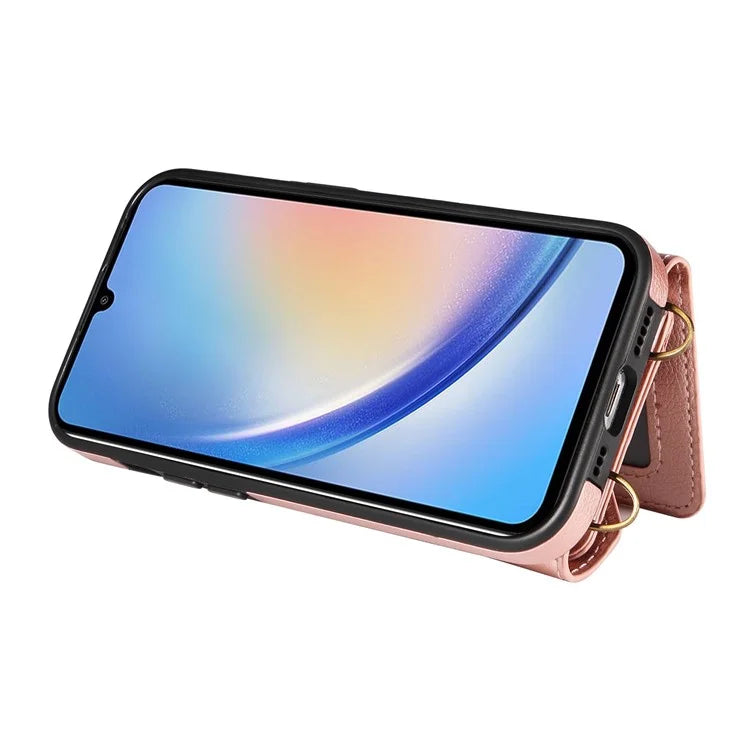 002 For Samsung Galaxy A05 4G Case Card Holder Leather Crossbody Back Cover Anti-Drop Ring Holder