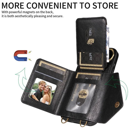 002 For Samsung Galaxy A05 4G Case Card Holder Leather Crossbody Back Cover Anti-Drop Ring Holder