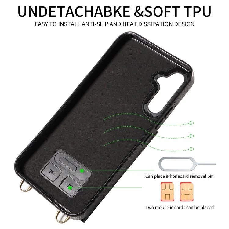 002 For Samsung Galaxy A05 4G Case Card Holder Leather Crossbody Back Cover Anti-Drop Ring Holder