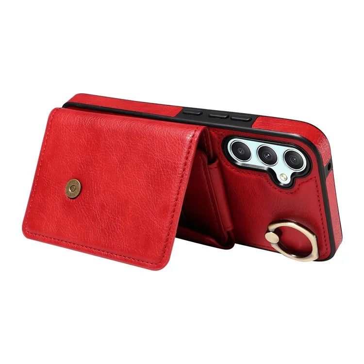 002 For Samsung Galaxy A05 4G Case Card Holder Leather Crossbody Back Cover Anti-Drop Ring Holder