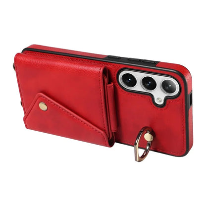 002 For Samsung Galaxy S24+ Case with Crossbody Lanyard Litchi Texture Leather Phone Cover Card Holder