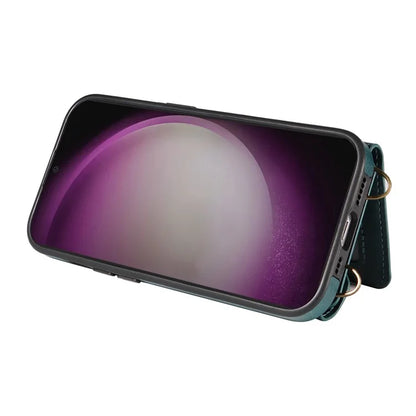 002 For Samsung Galaxy S24+ Case with Crossbody Lanyard Litchi Texture Leather Phone Cover Card Holder