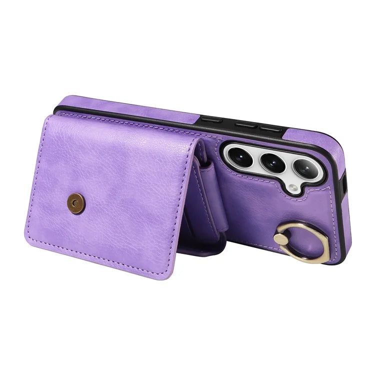 002 For Samsung Galaxy S24+ Case with Crossbody Lanyard Litchi Texture Leather Phone Cover Card Holder