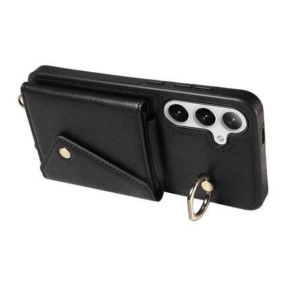 002 For Samsung Galaxy S24+ Case with Crossbody Lanyard Litchi Texture Leather Phone Cover Card Holder