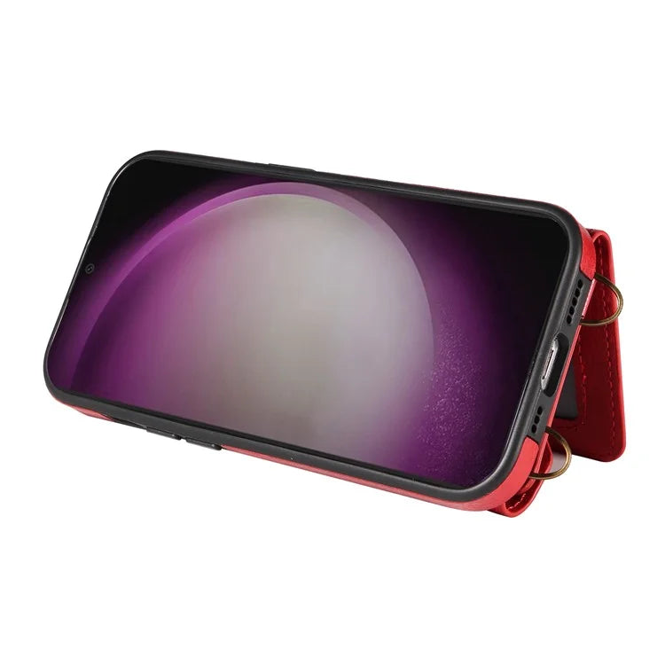 002 For Samsung Galaxy S24 Crossbody Case Leather Phone Cover Finger Ring Holder Kickstand