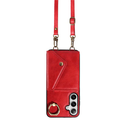 002 For Samsung Galaxy S24 Crossbody Case Leather Phone Cover Finger Ring Holder Kickstand