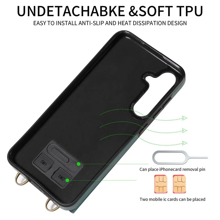 002 For Samsung Galaxy S24 Crossbody Case Leather Phone Cover Finger Ring Holder Kickstand