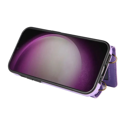 002 For Samsung Galaxy S24 Crossbody Case Leather Phone Cover Finger Ring Holder Kickstand