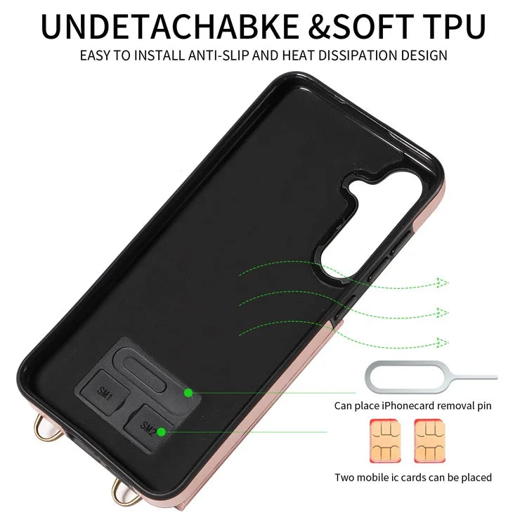 002 For Samsung Galaxy S24 Crossbody Case Leather Phone Cover Finger Ring Holder Kickstand