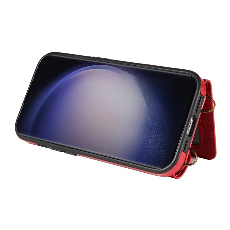 002 For Samsung Galaxy S23 Ultra Case Leather + TPU Crossbody Card Holder Slot Phone Cover