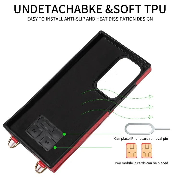 002 For Samsung Galaxy S23 Ultra Case Leather + TPU Crossbody Card Holder Slot Phone Cover