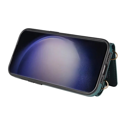 002 For Samsung Galaxy S23 Ultra Case Leather + TPU Crossbody Card Holder Slot Phone Cover