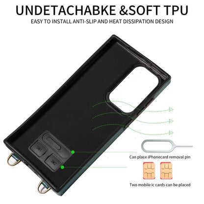 002 For Samsung Galaxy S23 Ultra Case Leather + TPU Crossbody Card Holder Slot Phone Cover