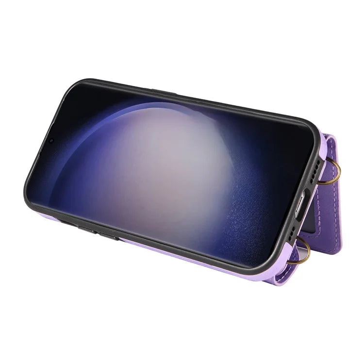 002 For Samsung Galaxy S23 Ultra Case Leather + TPU Crossbody Card Holder Slot Phone Cover