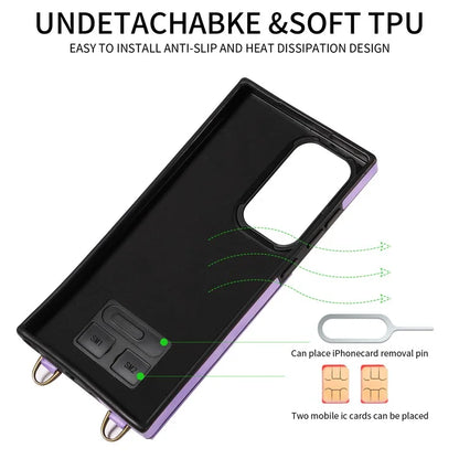 002 For Samsung Galaxy S23 Ultra Case Leather + TPU Crossbody Card Holder Slot Phone Cover