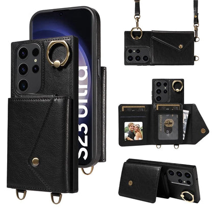 002 For Samsung Galaxy S23 Ultra Case Leather + TPU Crossbody Card Holder Slot Phone Cover
