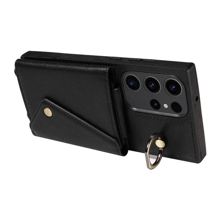 002 For Samsung Galaxy S23 Ultra Case Leather + TPU Crossbody Card Holder Slot Phone Cover