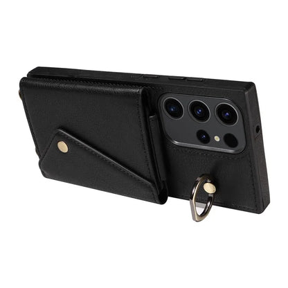 002 For Samsung Galaxy S23 Ultra Case Leather + TPU Crossbody Card Holder Slot Phone Cover