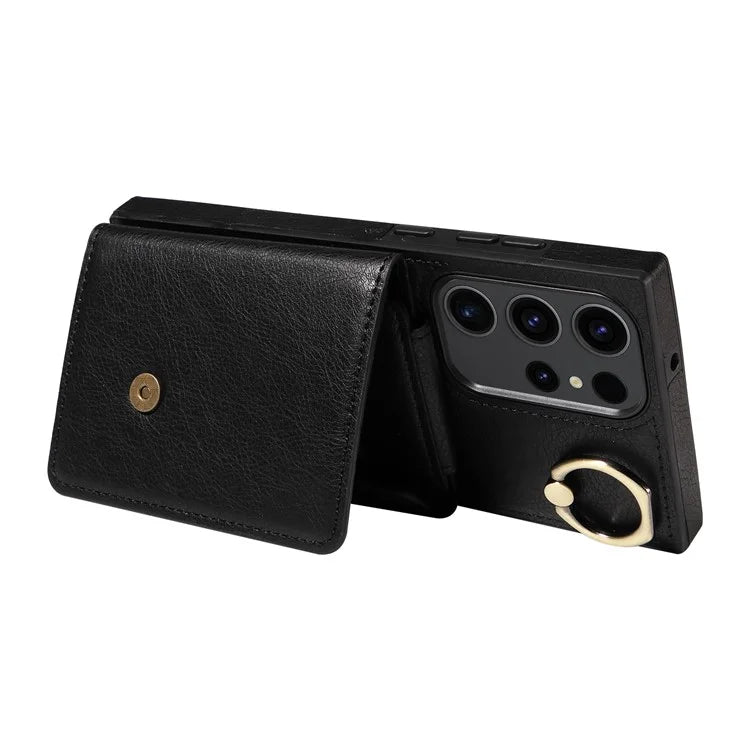 002 For Samsung Galaxy S23 Ultra Case Leather + TPU Crossbody Card Holder Slot Phone Cover