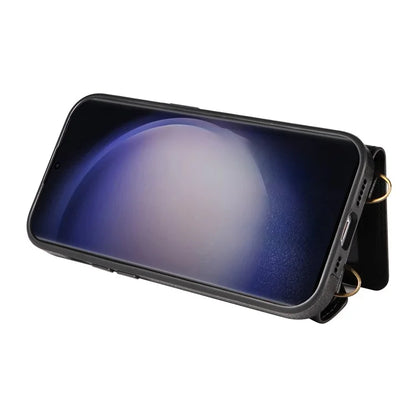 002 For Samsung Galaxy S23 Ultra Case Leather + TPU Crossbody Card Holder Slot Phone Cover