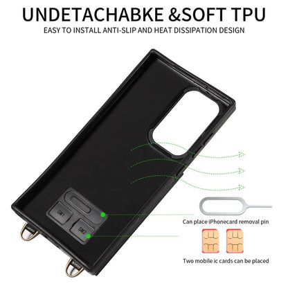 002 For Samsung Galaxy S23 Ultra Case Leather + TPU Crossbody Card Holder Slot Phone Cover