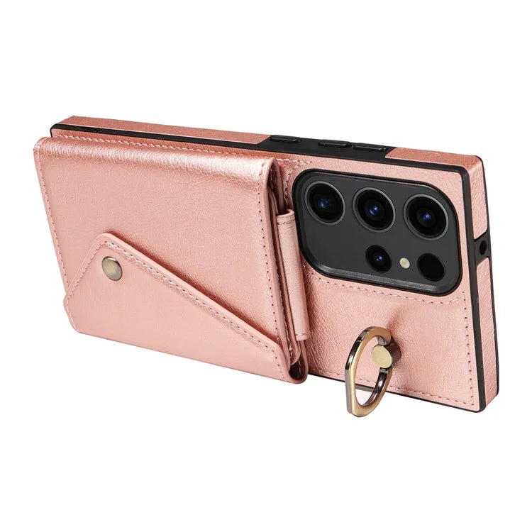 002 For Samsung Galaxy S23 Ultra Case Leather + TPU Crossbody Card Holder Slot Phone Cover