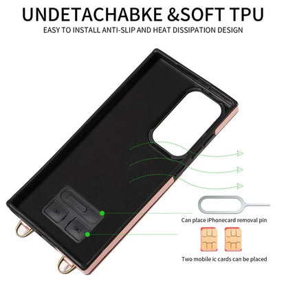 002 For Samsung Galaxy S23 Ultra Case Leather + TPU Crossbody Card Holder Slot Phone Cover