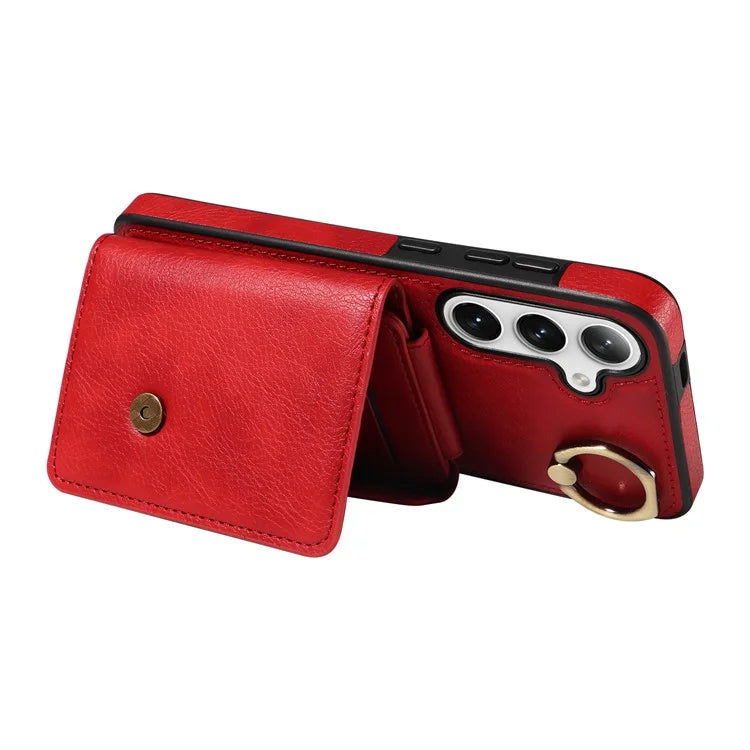 002 For Samsung Galaxy S23 FE Case Card Holder Litchi Texture Leather + TPU Phone Cover Ring Holder Kickstand