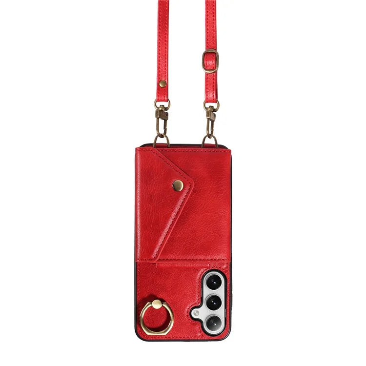 002 For Samsung Galaxy S23 FE Case Card Holder Litchi Texture Leather + TPU Phone Cover Ring Holder Kickstand