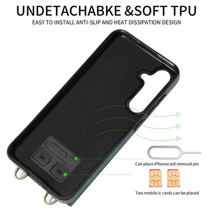 002 For Samsung Galaxy S23 FE Case Card Holder Litchi Texture Leather + TPU Phone Cover Ring Holder Kickstand