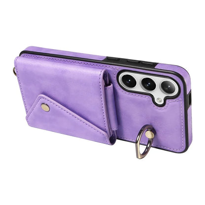 002 For Samsung Galaxy S23 FE Case Card Holder Litchi Texture Leather + TPU Phone Cover Ring Holder Kickstand