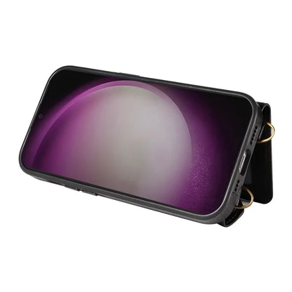 002 For Samsung Galaxy S23 FE Case Card Holder Litchi Texture Leather + TPU Phone Cover Ring Holder Kickstand