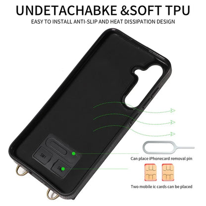 002 For Samsung Galaxy S23 FE Case Card Holder Litchi Texture Leather + TPU Phone Cover Ring Holder Kickstand