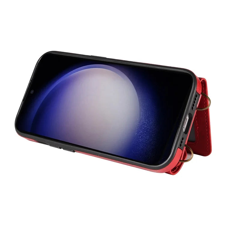 002 For Samsung Galaxy S23 Case Card Holder Leather + TPU Phone Cover with Long Shoulder Strap